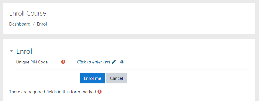 Screenshot of AME Engage Course enrollment page showing PIN input area